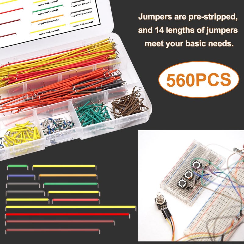 Sunxeke 560Pcs Jumper Wire Kit Solderless Flexible Breadboard 14 Lengths Assorted Preformed Breadboard with 65Pcs Breadboard Jumper Wires,Tweezers & Plastic Box - Image 2